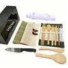 Herramientas para Hacer Sushi, Cuchillo para Sushi, Esterilla de Bambú para Enrollar, Plato de Cerámica, Cuchara Japonesa para Arroz, Juego de Moldes para Bolas de Arroz y Sushi