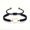 Joyería Transfronteriza Europea y Americana Colgante Hueco de Cabeza de Gato de Acero Inoxidable Pulsera de Cuerda Ajustable con Nudo Plano Tejido a Mano para Hombres y Mujeres