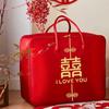 Conjunto de Quatro Peças para Casamento com Saco de Embalagem de Colcha de Casamento Vermelha Bolsa Festiva de Cetim Saco de Armazenamento de Dote de Casamento