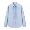 Camisa de Popeline Longa Feminina Europeia e Americana 2024 Primavera Nova Distinta Fashionável Peito Laminado Decorativo Solta Versátil