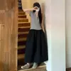 Falda de Paraguas Blanca de Cintura Alta en Línea A de Secado Rápido para Mujer, Falda Floral Casual Versátil Adelgazante de Largo Medio para Figuras Petite