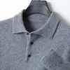Suéter de lã pura outono e inverno 2026 masculino gola polo camisa base de tricô cor sólida pulôver lapela solta suéter tamanho grande