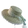 Sombrero de Paja Tulipán con Lazo de Encaje, Copa Plana, Gama Alta, Vacaciones, Ins, Sombrilla, Protección Solar, Sombrero de Paja Francés de Alta Calidad