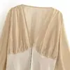 ZA comercio exterior, nueva colección de otoño para Europa y América, top de retazos elegante y casual de manga larga con cuello en V, disponible en varios colores, estilo del Sudeste Asiático
