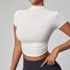 Top Deportivo Ajustado de Manga Corta para Mujer Spice Girls Vintage, Puro Deseo, Cuello Medio Alto, Plisado, Pilates, Elástico, Secado Rápido