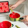 Conjunto Criativo de Cerâmica para Frutas: Tigela e Prato de Melancia de Alto Valor, Prato e Colher para Frutas com Personalidade Criativa, Celebridade da Internet