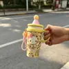 Mini taza de hielo, alto valor, gran capacidad, taza de agua de acero inoxidable de dibujos animados para niñas, uso en la oficina, taza aislada linda y portátil