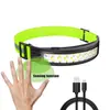 Farol de cabeça para corrida noturna com carregamento, luz de advertência vermelha por indução, portátil para exterior, luz forte COB para pesca, farol de cabeça para camping ao ar livre