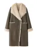 Abrigo Largo de Gamuza Reversible Doble Cara para Mujer Otoño e Invierno, Estilo Transfronterizo