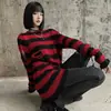 Diablo Subculture Loose Striped Gradient Sweater Rasgado Masculino e Feminino Lágrima Elástica Neutro Punk Comprimento Médio Tricotado