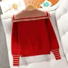 Suéter Falda Estilo Universitario Navideño y de Año Nuevo para Niñas, Falda Corta Plisada de Punto Rojo Otoño e Invierno Nueva para Niñas Mayores