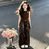 Conjunto de Verão para Meninas 2026 Nova Moda Infantil Colete Roupas de Verão Estilo Coreano Conjunto para Meninas Novo Toque de Alto Padrão