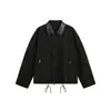 Chaqueta de Trabajo Barn Wind con Cuello de Cuero para Motocicleta 25 Otoño/Invierno Nuevo Retro Holgado Estilo Pareja Impermeable Bloque de Color Cárdigan