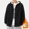 Chamarra con cierre para hombre, forrada de polar, suéter con capucha de cachemir engrosado, cárdigan casual cálido de invierno grueso para hombre