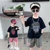 Traje de manga corta con huella dactilar plateada para niños 2025 Verano Nuevo Conjunto Deportivo Casual Guapo para Niños Ropa Infantil