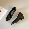 Versión de Piel de Vaca~Zapatos de Tacón Grueso Estilo Retro de Punta Cuadrada y Corte Bajo, Sencillos, sin Cordones, para Mujer Que No Se Resbalarán al Ir al Trabajo