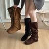 Botas con Plataforma Interior, Botas de Caballero Largas, Nuevas Otoño 2025 Botas Vaqueras Occidentales Ajustadas de Media Pantorrilla Estilo Francés