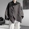 Nova Camisa Masculina de Manga Longa Outono Estilo Chinês Moda Jovem Casual Retrô Gola Lapela Camisa Jaqueta Solta