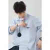 Camisa Casual Retro de Bloques de Color y Rayas de Manga Larga Personalizada para Hombre Estilo Primavera Chaqueta Camisa con Bordado 3D