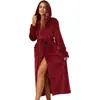 Amazon Atravessando Fronteiras Europeu e Americano Outono e Inverno Flanela Espessada Camisola Extra Longa Cadarço Cor Sólida com Capuz Roupão para Mulheres