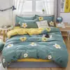 Juego de Ropa de Cama de Algodón con Dibujos de Sábila Fresco y Amigable con la Piel de Cuatro Piezas para Dormitorio de Estudiante Juego de Sábana Individual y Funda de Edredón de Tres Piezas