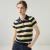 Suéter Pulôver de Tricô com Listras, Manga Curta de Cashmere para Mulheres, Outono Inverno, Novo Design, Camada Base Respirável de Tricô