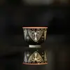 Taza de Té Estilo Dinastía Tang y Song con Esmalte Interior Negro, Incrustaciones de Oro Rojo y Plata, Juego de Té Kung Fu, Taza de Té Cerámica para el Hogar, Taza Individual con Patrón de Bronce Imitación