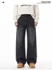 Jeans vintage lavado estilo americano para homens, corte solto, perna larga, fluido, nova coleção de outono, comprimento até o chão, design liso