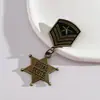 Qinggu insignia de pin de abanico militar antiguo insignia de pin de corona estrella de cinco puntas una generación de pelo