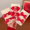 Nuevo Accesorio para el Cabello de Niña de Dibujos Animados para Bebé, Pinza para el Cabello con Lazo y Borla de Año Nuevo, Saludo de Año Nuevo, Accesorio Rojo Brillante para el Cabello