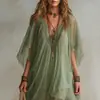 2026 Novo Conjunto de Vestido Duas Peças de Chiffon com Decote V Europeu e Americano para Mulheres, para Férias na Praia, Saída de Praia Soltinha