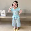 Conjunto Delgado de Verano para Niñas 2026 Nuevo Estilo Niña Encaje Dibujos Animados Casual Versátil Conjunto de Dos Piezas de Verano para Niños