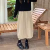 Falda midi patchwork de algodón titanio estilo workwear japonés para mujer, nueva primavera-verano, de cintura alta, que cubre la cadera, entalladora, línea A