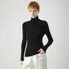 Suéter de Lã Yangzi 120S Lavável à Máquina Fino Fiado Gola Alta para Mulheres, Top Suéter Seamless Slim-Fit para Outono e Inverno