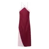 Comércio exterior transfronteiriço, vestuário feminino, nova coleção de outono, estilo europeu e americano, design moderno, vestido elegante de gola halter com color-blocking, justo ao corpo