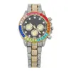 Reloj de Acero con Banda de Acero y Diamantes Coloridos Cielo Estrellado Creativo Transfronterizo Reloj de Diamantes de Tres Ojos Moda Decorativo Calendario Reloj para Mujer Banda de Acero Totalmente Diamantada Reloj de Cuarzo