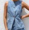 Novo Traje de Shorts Jeans Soltos de Cintura Alta com Manga Regata para a Moda Europeia e Americana da Estação Primavera/Verão 2025 da Estação Independente da Amazon