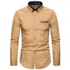 Nova Camisa Masculina Moda Europeia e Americana Primavera 2020 Gola Dupla Cor Sólida Business Casual Slim-fit Tamanho Grande Manga Longa Multicolor