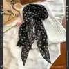 Lenço de Seda com Bolinhas Pretas, Estilo Gravata de Pescoço, Novo Modelo 2025, Lenço Longo, Fita Decorativa Fina para Primavera e Verão para Mulheres