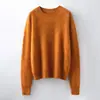 Suéter Pulôver de Lã Escovada com Gola Redonda Sem Costura Outono e Inverno Linha de Frente Pronto para Vestir Básico Versátil Feminino Solto Camisa Base de Lã