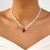 Colar de Pérolas para Mulheres, Framboesa Vermelha, Acessório de Pescoço Doce para Meninas, Corrente de Clavícula com Pingente de Cristal de Uva Frutada para Primavera e Verão
