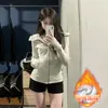 2026 Nuevo Estilo Sudadera con Capucha y Cintura Ajustable para Mujer Otoño e Invierno Color Lavanda Forro Polar Ajustada Chaqueta de Yoga