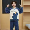 Pijama Infantil Outono e Inverno Menino Fleece Coral Espessado Forrado com Fleece Flanela Inverno