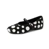 Zapatos de Salón de Boca Baja de Lunares Blancos y Negros para Mujer, Nuevo Estilo Dulce para Combinar con Faldas, Punta Redonda con 3 cm de Aumento Oculto de Altura, Zapatos Mary Jane de Piel de Vaca con Lunares