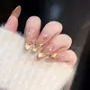 Uñas Postizas Cortas Doradas Florales Estilo Francés Cat-Eye Desmontables 2026 Producto Terminado de Uñas Artísticas de Alta Gama