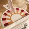 Alfombrilla de baño de medio círculo con flocking de arco iris transfronteriza, mullida, engrosada, antideslizante, absorbente de agua, alfombrilla de suelo para inodoro del hogar