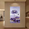Pintura em Rolo Estilo Zen Chinês de Lótus, Pintura Decorativa de Lótus, Pintura de Parede para Boa Sorte, Adequada para Entrada de Casa, Sala de Estar, Corredor