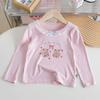 Camiseta de Manga Longa para Menina 2026 Primavera Novo Estilo Bebê Menina Renda Desenho Animado Estiloso Versátil Gola Redonda Primavera e Outono Top