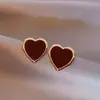 Pendientes Ancola Rojo de Lujo Ligero Aguja de Plata, Pendientes de Botón con Forma de Corazón con Goteo de Aceite de Alta Gama para Otoño e Invierno, Pendientes Elegantes y de Clase