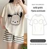 Pijama Estilo Novo 2025 Feminino Manga Curta Verão Dia Desenho Animado Conjunto Fino com Bojo Tamanho Grande Roupas de Casa para Usar Fora